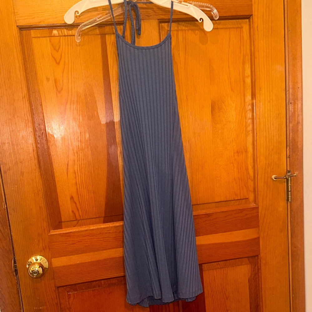 Blue Ribbed Sleeveless Dress